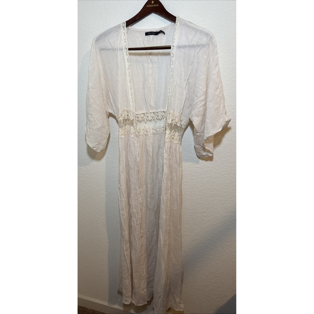 Mind Code Vtg Lace Floral Duster Robe Beach Festival Kimono Boho Whimsy gothic M
